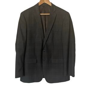 VanHeusen Flex Men's Slim Fit Gray Blue Plaid Sport Coat Blazer 42R